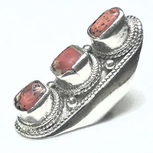 Unbranded Coral Ring Women Size 7 Red Silver Good 925 Sterling Statement Boho